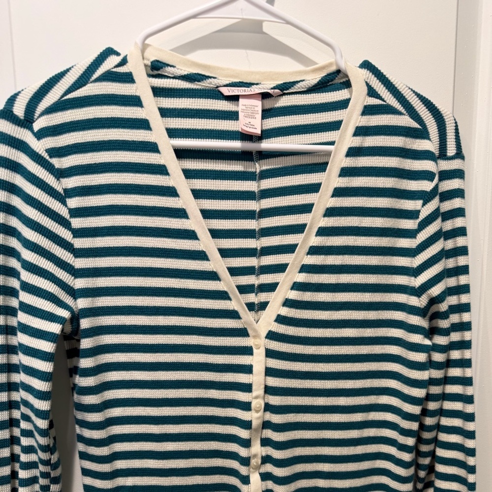 Victoria's Secret Teal and Cream Striped onesie size M - Picture 2 of 4